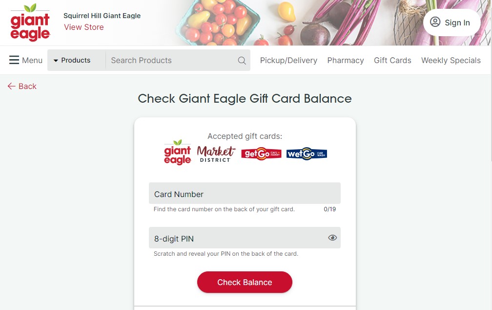 Giant Eagle Gift Card Balane Check