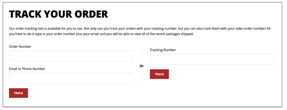 Goat order tracking with order no, tracking no, and email address or phone no.