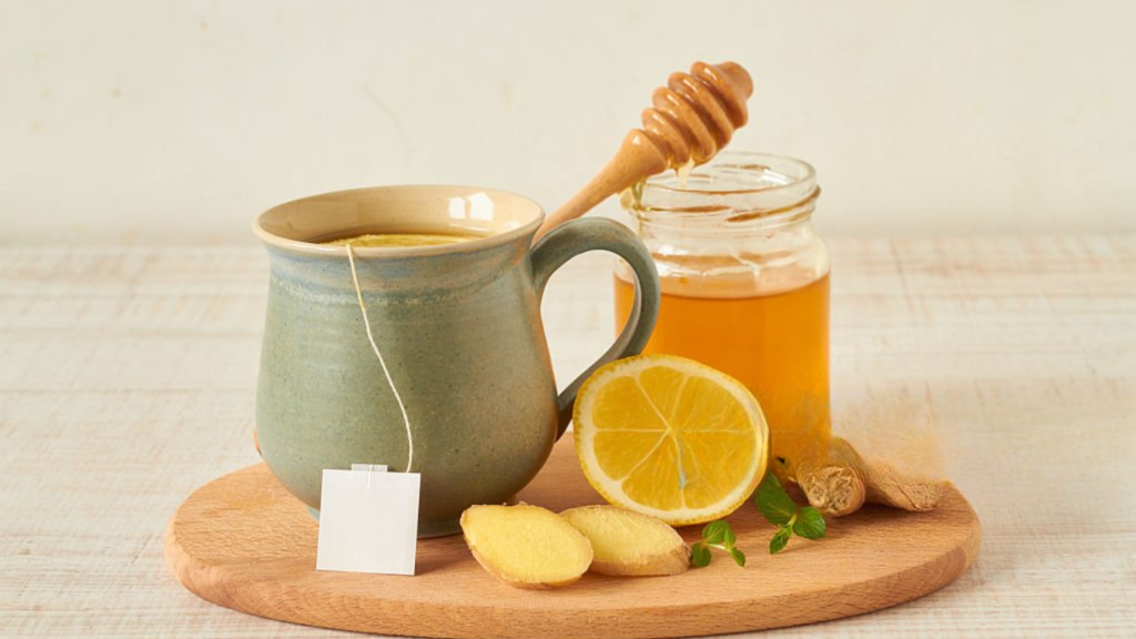 Lemon and ginger tea with honey