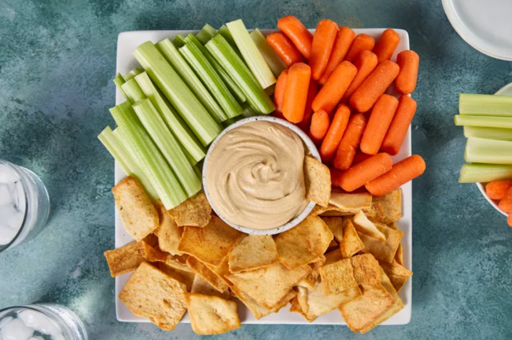 Tahini dip in a snacks tray